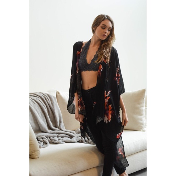 Floral Print Kimono, Bohemian Kimono - Picture 6 of 7