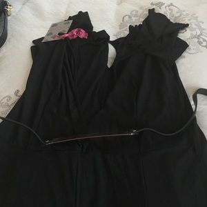 Belted grill sleeve slinky Black womens jumpsuit