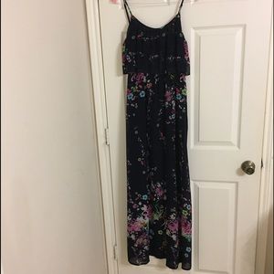 Floral flouncy maxi dress in navy