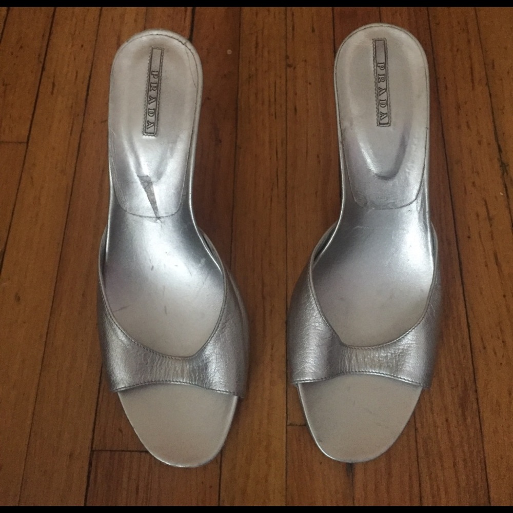Silver Prada sandals
