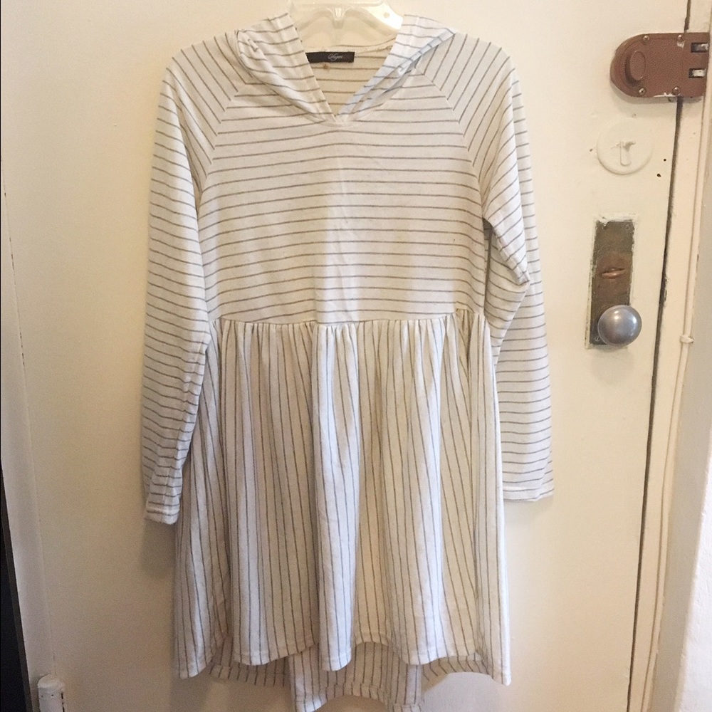 Striped Long-Sleeve A-Line Dress with Hood