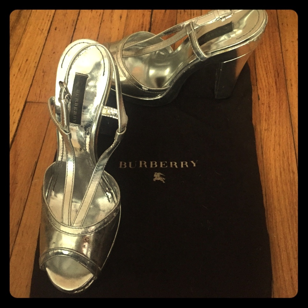Silver Burberry platform sandals