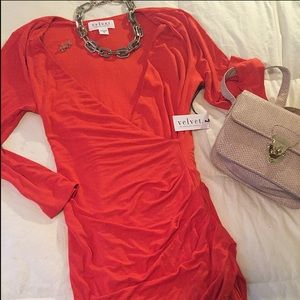 Coral red wrap dress