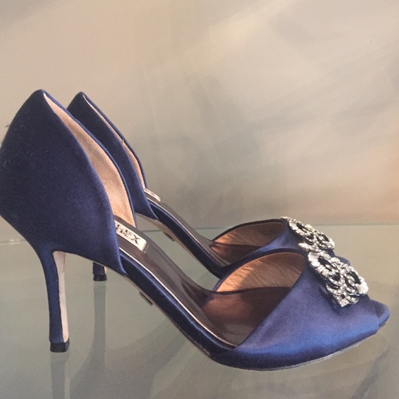 Badgley Mischka Blue Satin Heels 6.5 - Picture 3 of 4