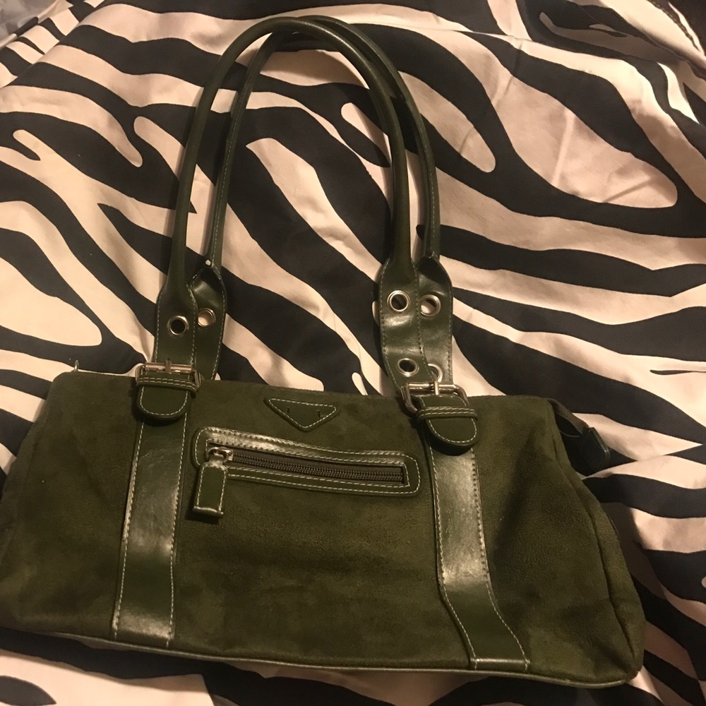 Green faux seude baguette