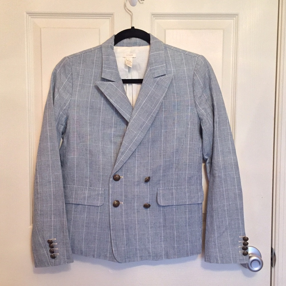J. Crew light blue blazer with brass buttons