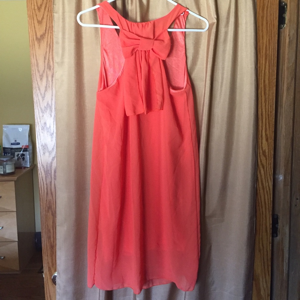 💋Coral dress with bow on back