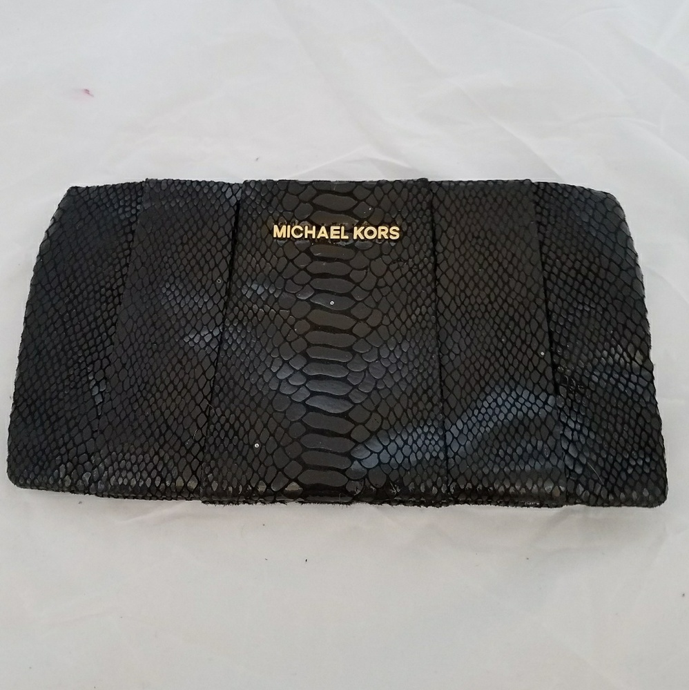 Michael Kors Black Python Embossed Leather Clutch