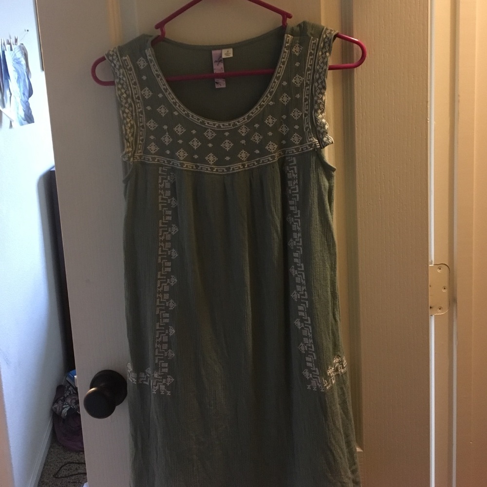 Mint Green Embroidered Linen Dress