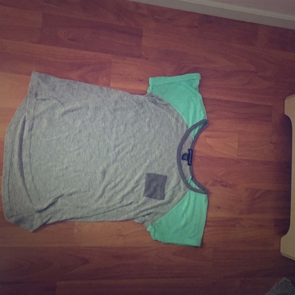 Grey and teal/ green shirt