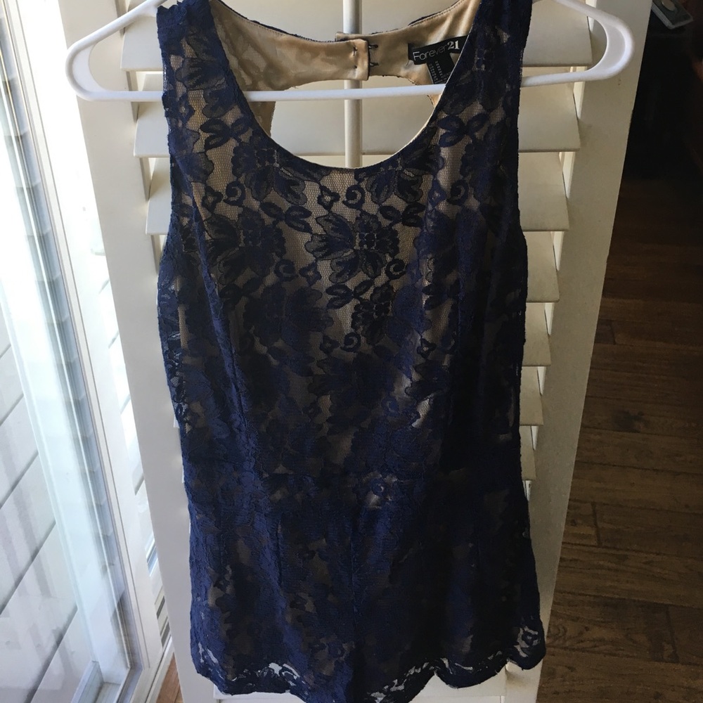Navy Blue Lace Romper