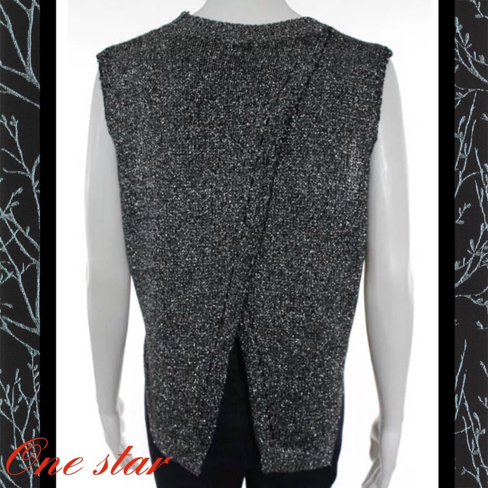 ONE STAR Edgy Black/Silver Metallic Split Back Top