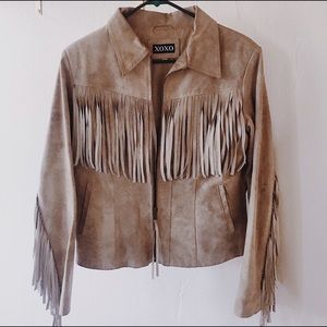 Fringe Leather Jacket Tan Small Medium