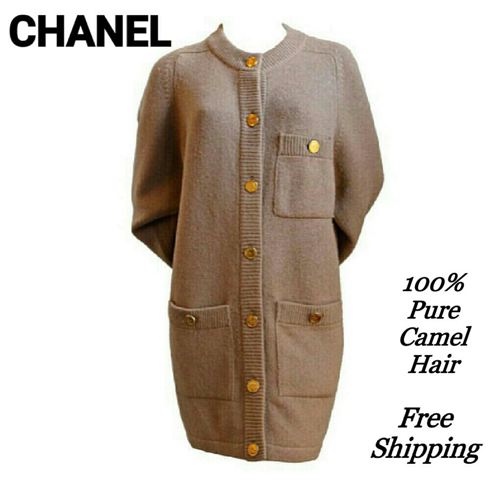 CHANEL Authentic Long Cardigan Pure Camel Hair