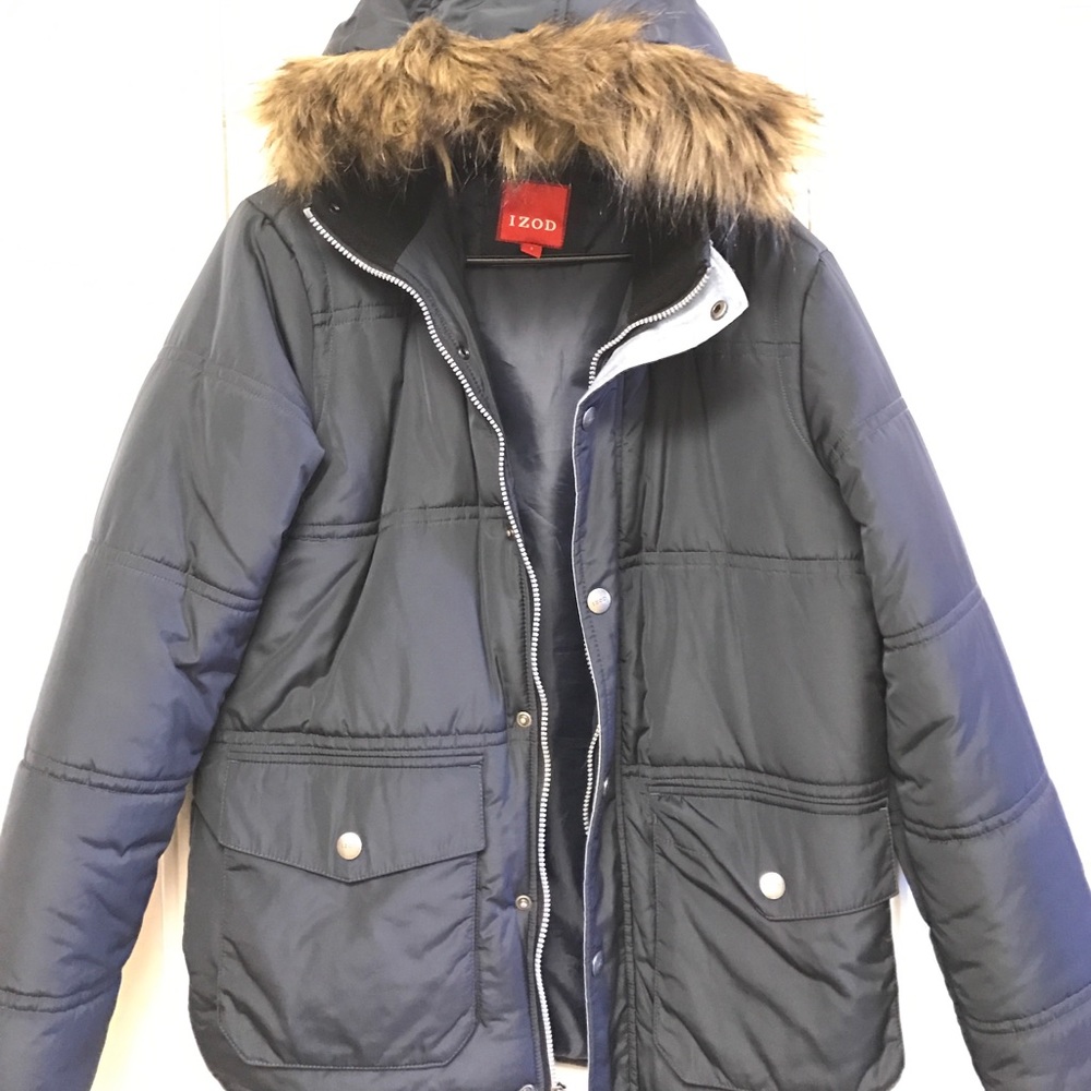 Navy Blue Faux Fur hoodie Puffer