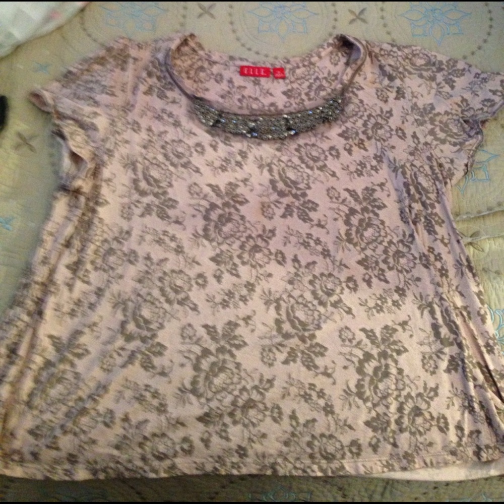 2X Blush Top - ELLE bling lace tee