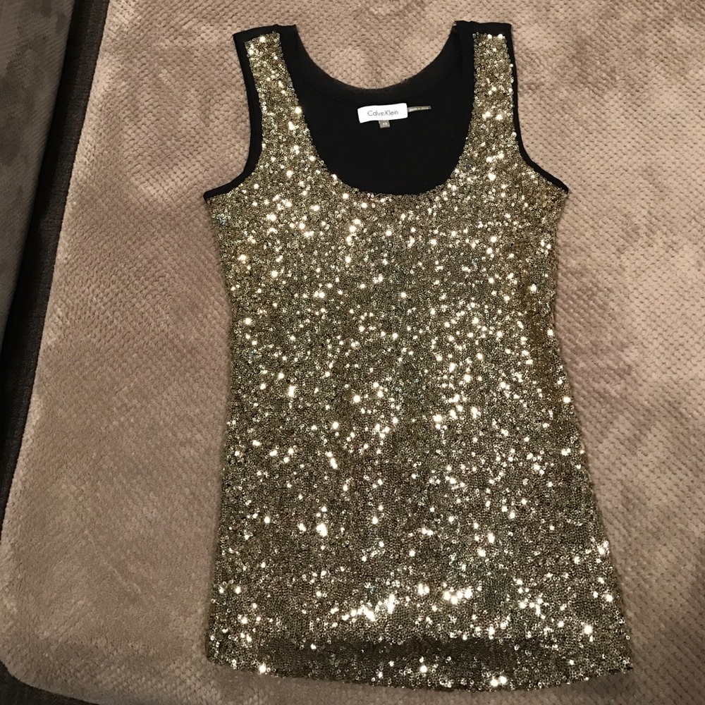 Calvin Klein gold sparkly tank.