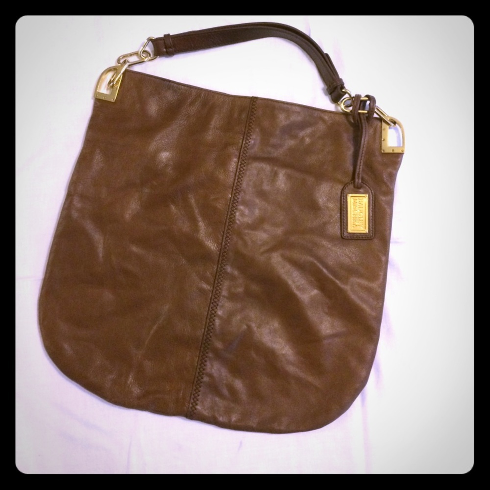 Badgley Mischka brown leather hobo purse.
