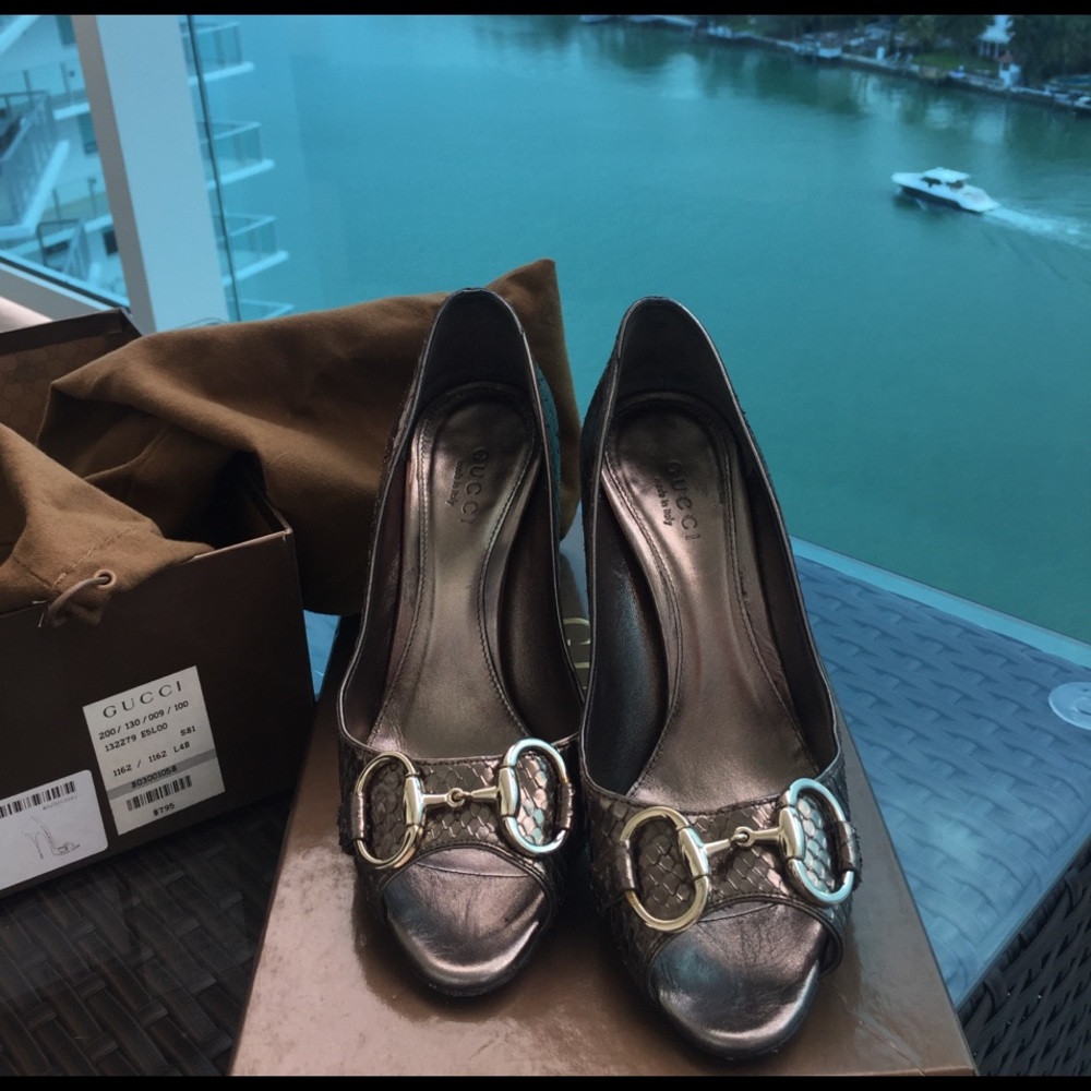 Gucci " Pitone Cosmo" snakeskin gunmetal metallic