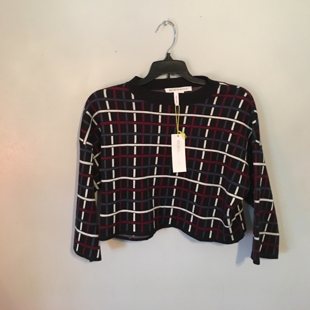 BCBGENERATOON PLAID CROP SWEATER