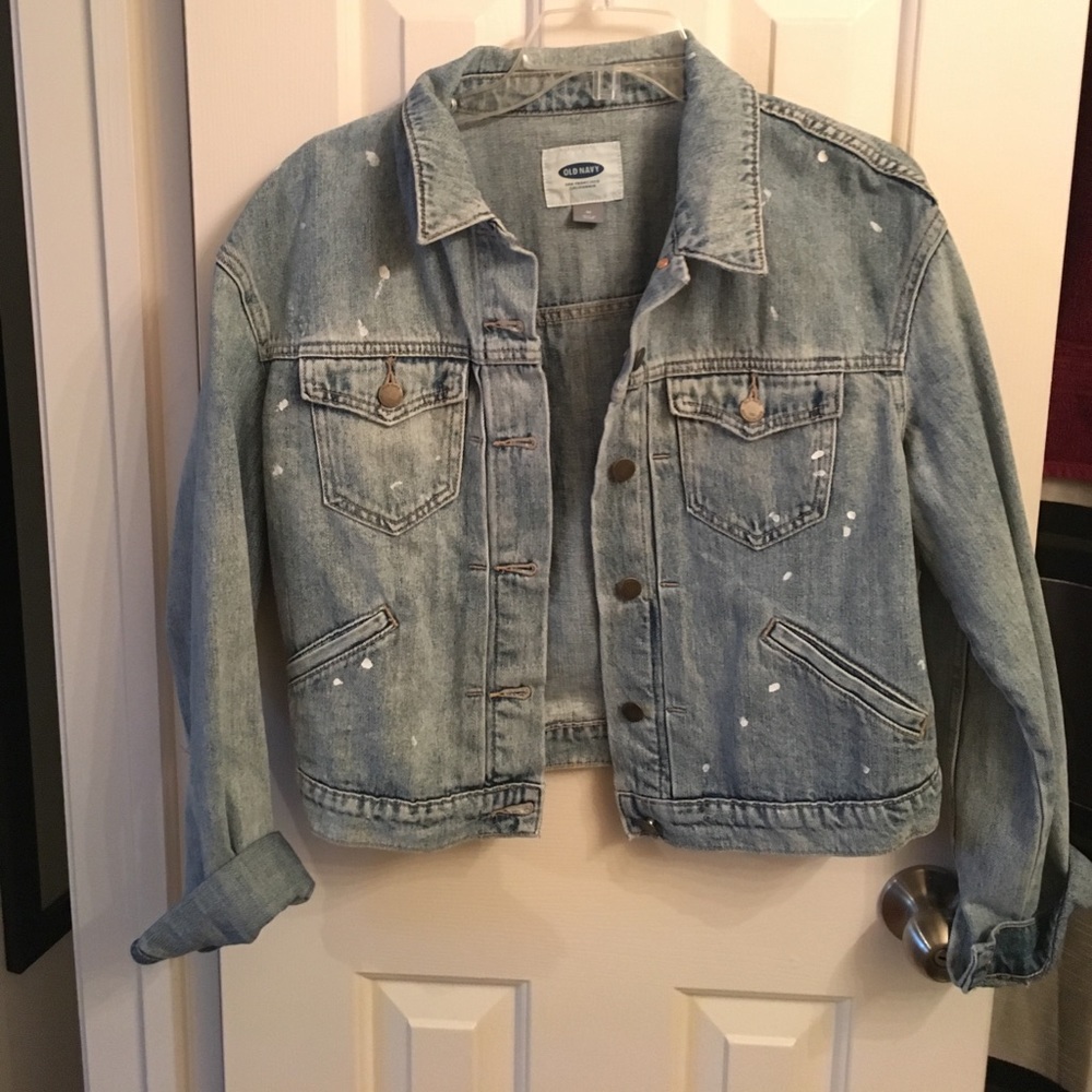 Old Navy paint-splattered denim jacket.