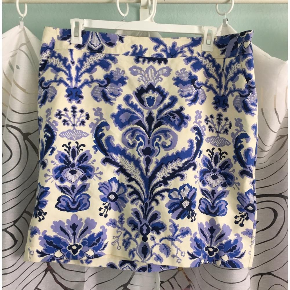 EUC Cream/Blue Pencil Skirt size 18