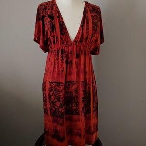 Boho deep orange/red print dress