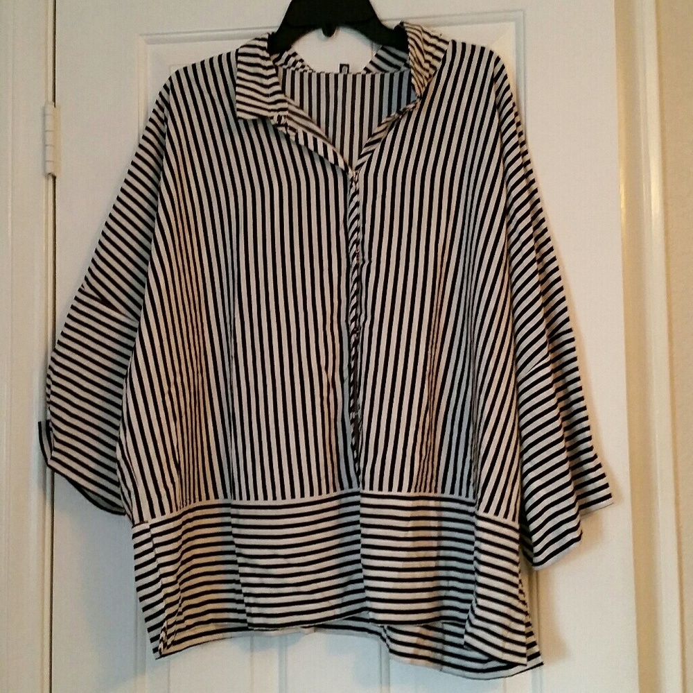 Arianna Papell black and white striped blouse