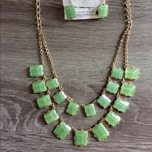Double strand Mint stone necklace and earrings set