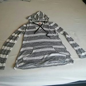 Gray and white striped lightweight sweater