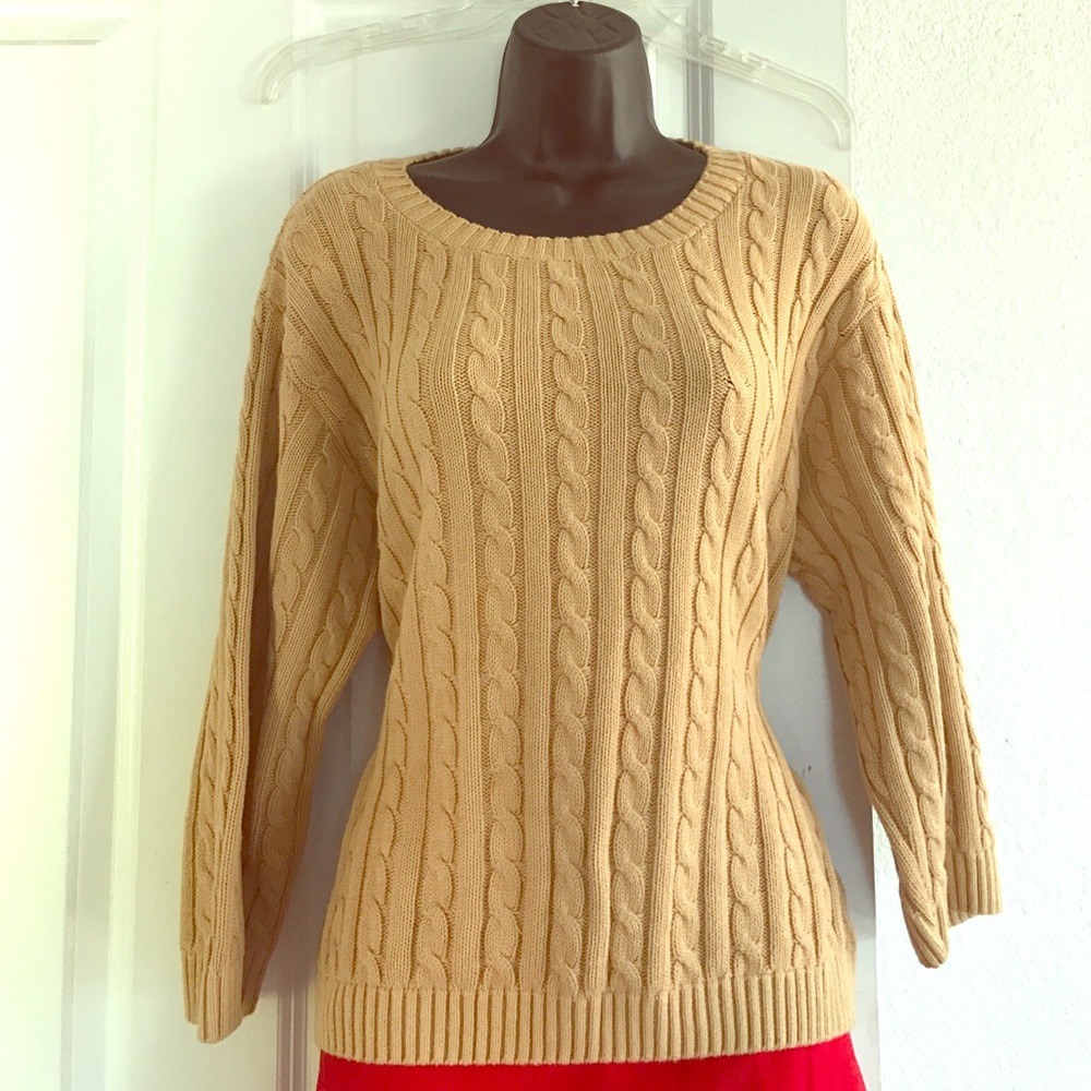 Taupe  Crewneck Cable Pullover Sweater