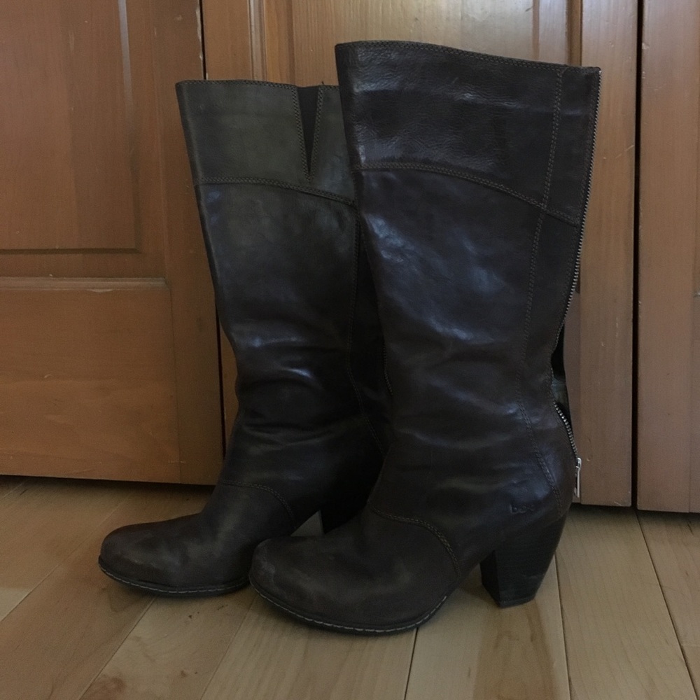 Brown leather boots