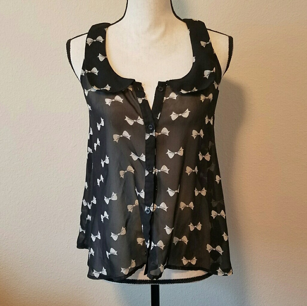 Sheer Black Bow Tie Tank