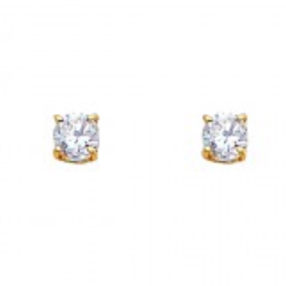 14K Pure Gold 3mm CZ Stud Push Back Earrings