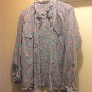 Maurice's Chambray Rose Pattern Button Down