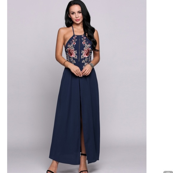 Sale! Navy Flower Print Maxi Dress NWT - Picture 2 of 6
