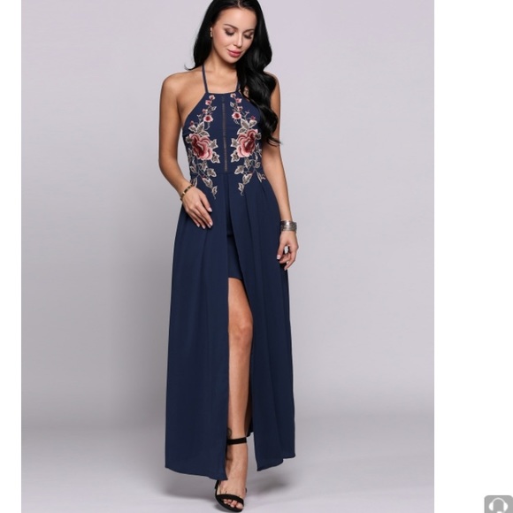 Sale! Navy Flower Print Maxi Dress NWT - Picture 3 of 6