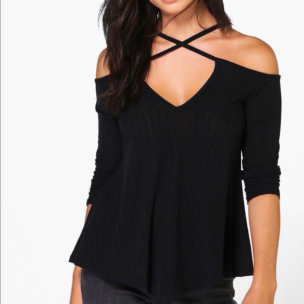 NWT!! Boohoo black ribbed top