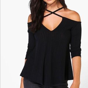 NWT!! Boohoo black ribbed top