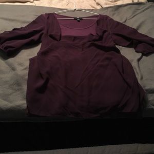 Dark purple top chiffon overlay 3/4 quarter length