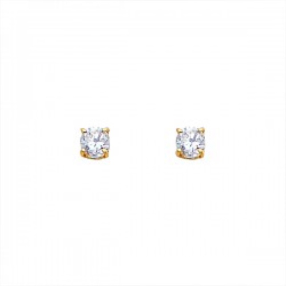 14K Pure Gold 3mm CZ Stud Earrings - Picture 2 of 2