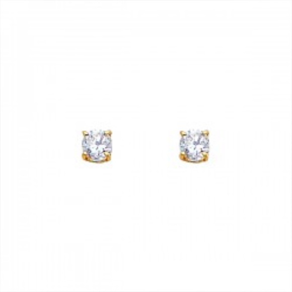 14K Pure Gold 3mm CZ Stud Earrings - Picture 2 of 2