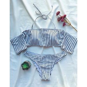 New Striped Off Shoulder Bikini