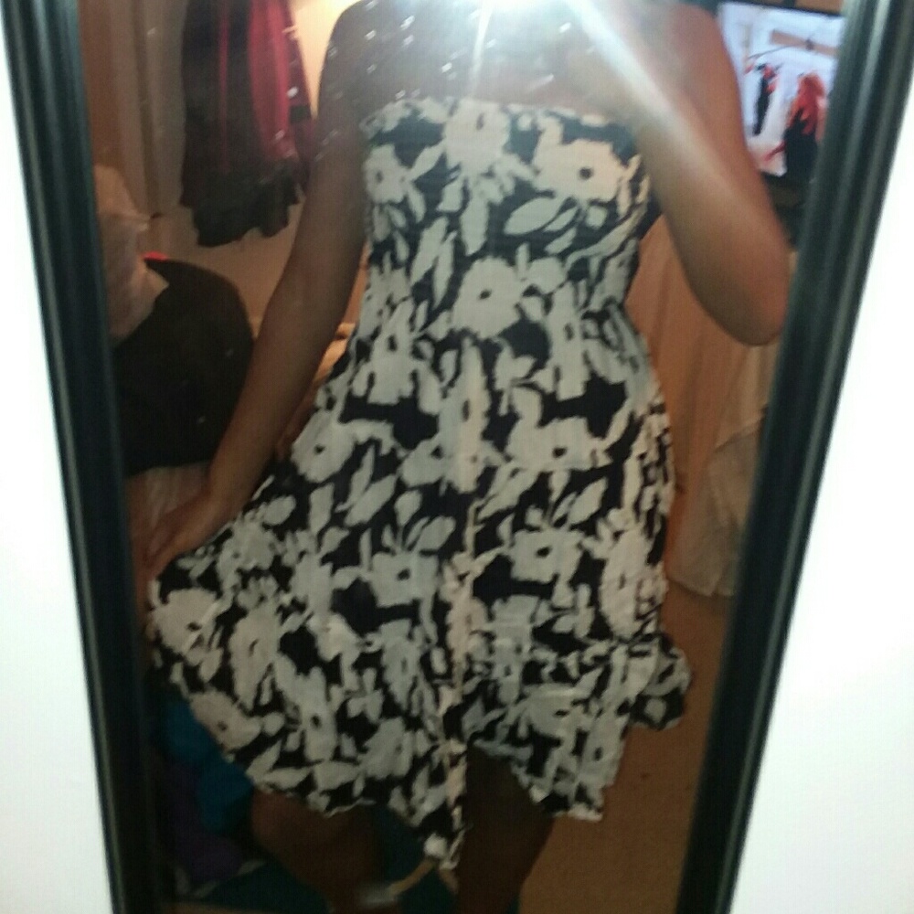 Strapless Black and White Flower Dress