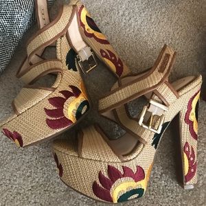 Jessica Simpson woven embroidered platform heels