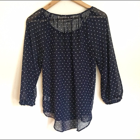 Lauren Conrad navy heart patterned blouse - Picture 2 of 4