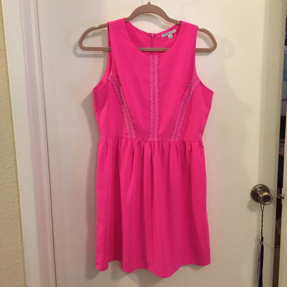Hot pink dress with lace trim