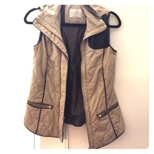 Zara tan/leather puffer vest