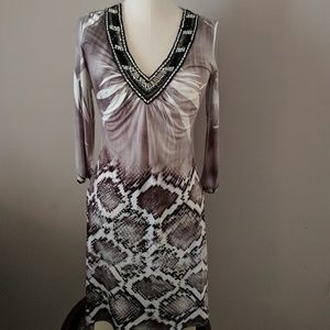 Dress Snake print beaded rhinestones silver gray