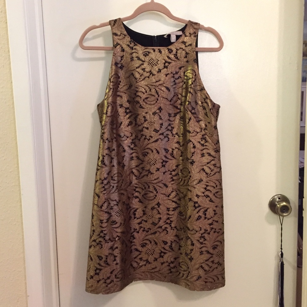 Gold foil, floral patterned dress